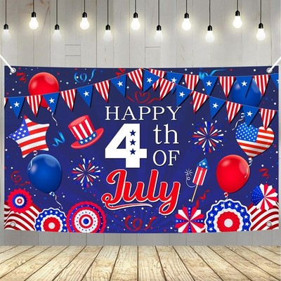 Large 4th of July Banner 72x44 Inch, Patriotic Backdrop for Independence Day, Ha