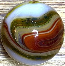 DAS/JABO BEAUTIFUL AVENTURINE AND OXBLOOD SWIRLED SHOOTER .72" BOX01/068