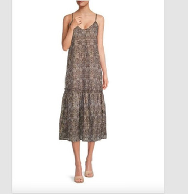 Jude Connally Arora Herringbone Chocolate Gold Midi Dress Women's M NWT $188