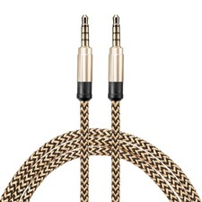 2Pcs Aux Cable 3.5mm Male to Male Nylon Braided 5Ft Auxiliary Cord Gold