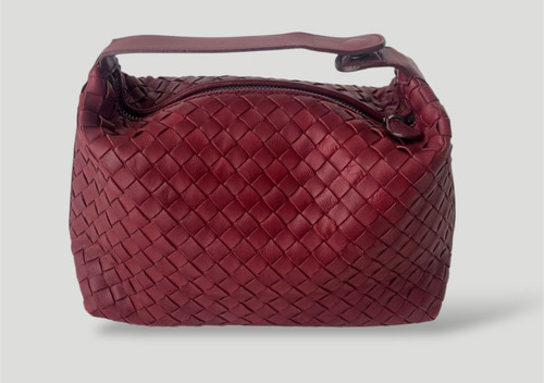 Bottega Veneta Intrecciato Napa Vanity Bag Bordeaux Red Leather Authentic