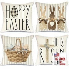 Happy Easter Throw Pillow Covers 18x18 Set of 4 18" x 18" Pack of 4 Brown