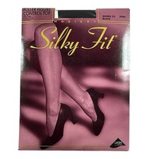 Silky Fit Pantyhose Queen 2X Black Fuller Figure Control Top 3900 Sandalfoot Vtg