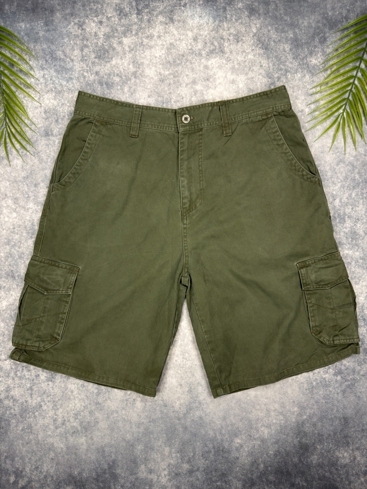 Pantalones Cortos de Carga Hurley Para Hombre Verdes Algodón Utilitario Patín Combate Ropa de Trabajo Bolsillos W34