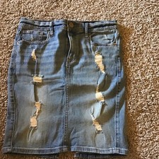 USED EXPRESS destroyed denim back slit denim skirt knee sz 6