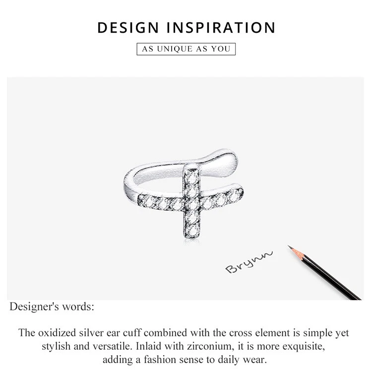 Brincos de berloque de prata esterlina 925 Wostu CZ Ear Cuff joias de festa presente feminino - Imagem 4 de 4