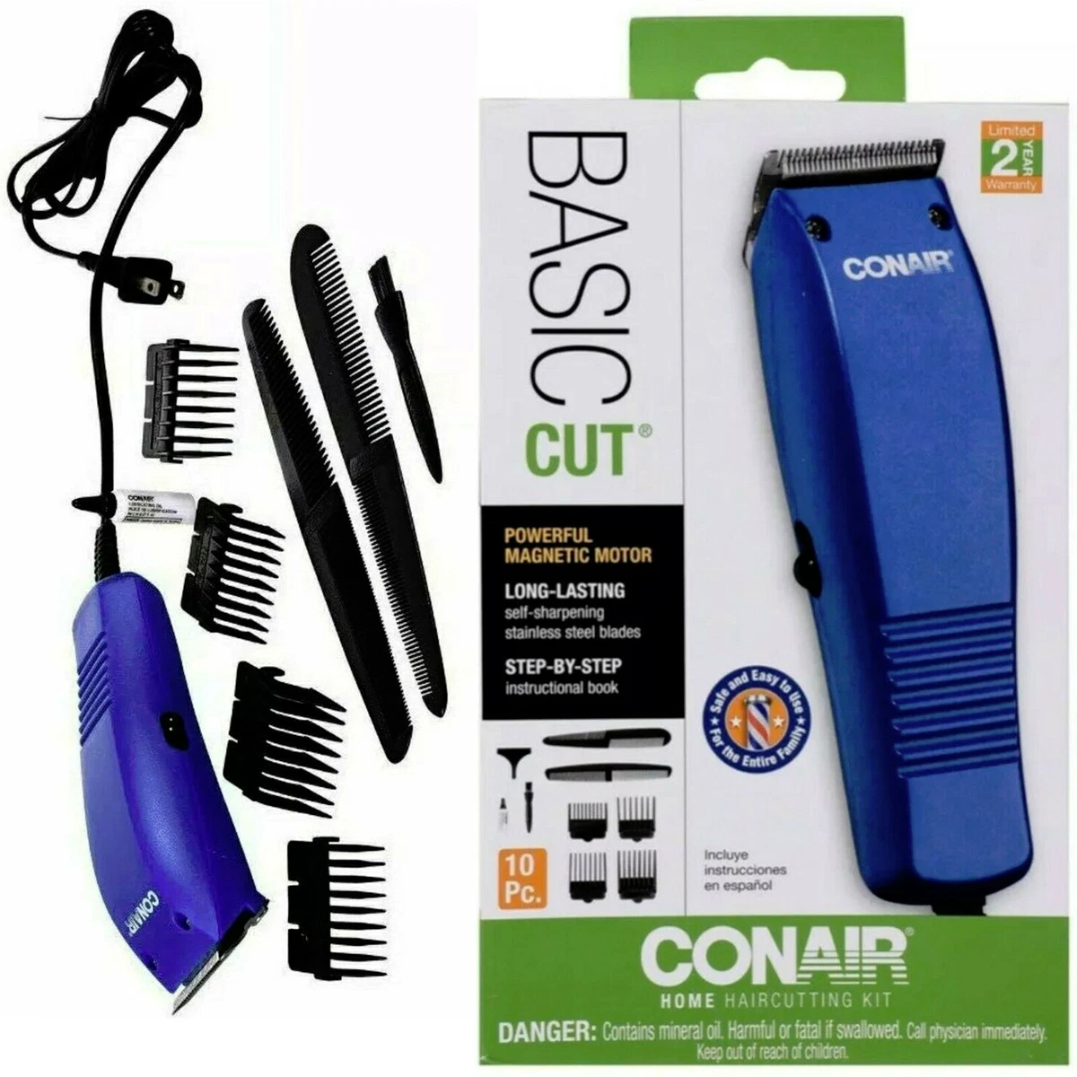 CONAIR Basic Cut Home Men Corded Hair Cutting Clippers 10 Piece