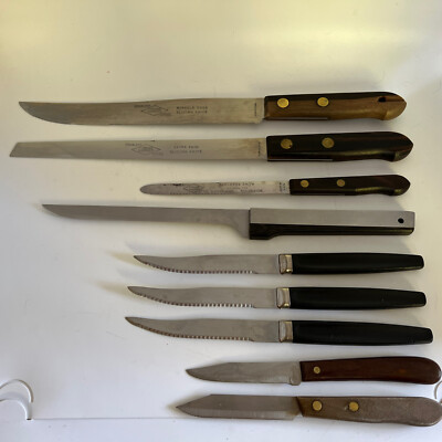 9 Knife Set Vtg Stainless Steel Kitchen Knives Miracle Edge, Extra Thin, Paring