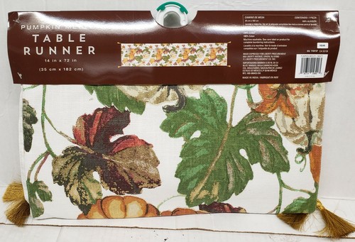 Extra Long Cotton Table Runner (14" x 72") FALL HARVEST, PUMPKINS MEDLEY, LP - Picture 8 of 12