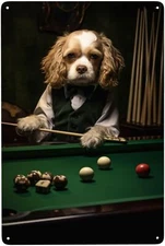 Gentlemanly Dog Playing Pool Metal Tin Sign for pool hall,Game Room,Bar,Man Cave