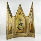 Antique Sacred Wooden Religious Icon Madonna and Child Triptych