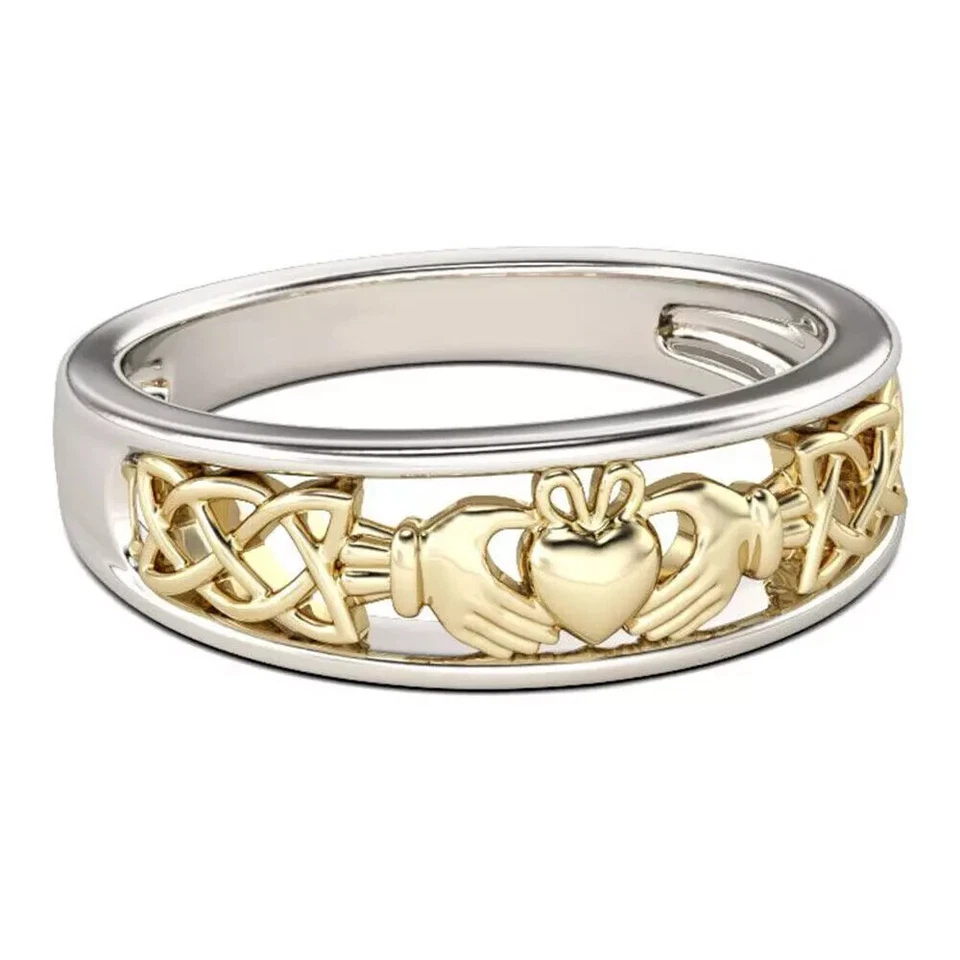 Claddagh Wedding Ring for Women 14K Two Tone Gold Plated 925 Sterling Silver - Image 4 of 4