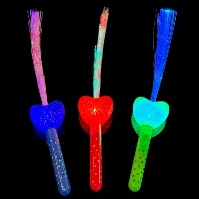 BF SOUVENIRS LED Herz Leuchtstab Glasfaser in 4 Farben Blinkstab Partystab Leuchtwedel 36cm