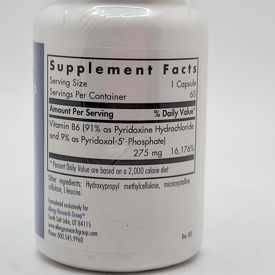 Grupo de Investigación de Alergias - Piridoxina P5P Alta Dosis Vitamina B6 60 Cápsulas Selladas Foto 2 de 4