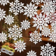 46 Pcs White Glitter Snowflake Ornaments Various Size Plastic White,silver