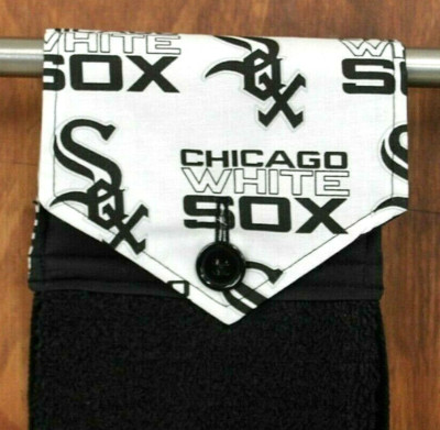 CHICAGO WHITE SOX HAND TOWEL BLACK & WHITE HANDMADE HANGING KITCHEN BLACK COTTON