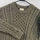 LL Bean Sweater Mens Small Green Fleck Cable Knit Fisherman Wool Crew Ireland