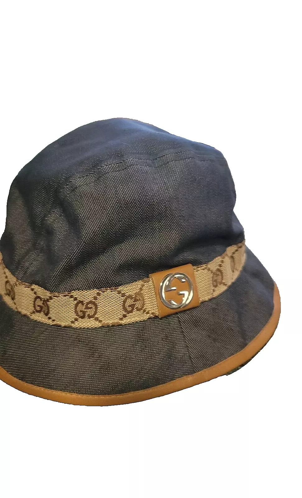 Chapeau homme seau en toile Gucci GG en denim sangle métal GG (moyenne) RARE authentique
