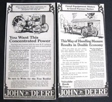 Vintage 1920 John Deere Magazine Print Ad Advertisment Lot of 2 Tractor