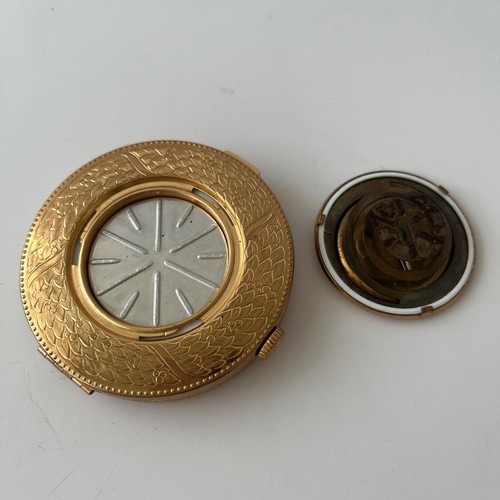 Vintage Swiss Twist Compact Etched Ornate Gold Switzerland Elizabeth Arden - Afbeelding 24 van 24