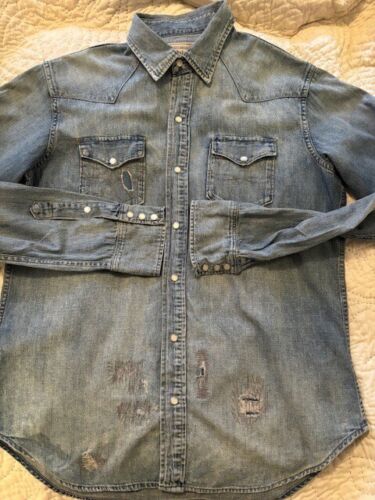 Ralph Lauren Polo Sportsman Denim Patchwork Aztec Western Snap Jean Shirt L - Picture 3 of 13