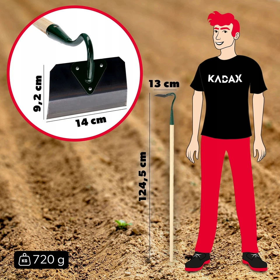 KADAX Hacke, Gartenhacke aus Metall, Unkrauthacke mit Stiel aus Holz, 14cm - Bild 2 von 4