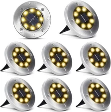 8 PACK Solar In Ground Lights Outdoor Garden In Grond Lights Waterproof Warm