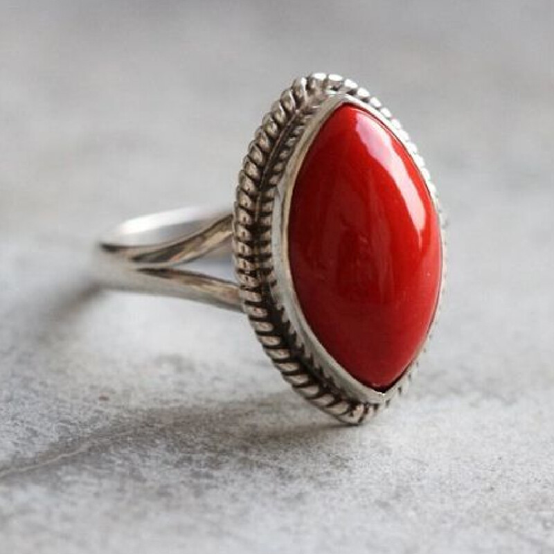 Red Coral Gemstone 925 Sterling Silver Ring Mother's Day