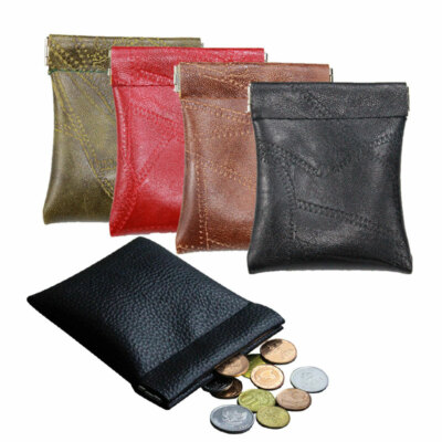 Leather Coin Pouch Snap Top Purse Strong Metal Spring Closure