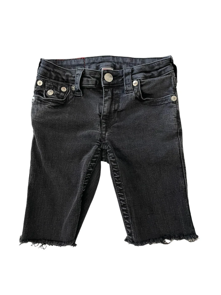 True Religion Cut Off Denim Jean Shorts Slim Black Stretch Women’s SZ 24x9 GUC - Image 2 of 4