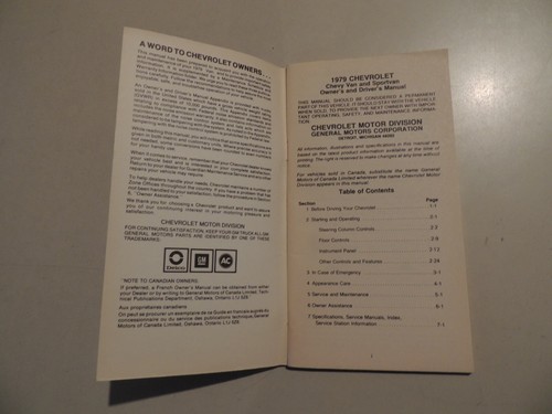 Chevrolet Chevy Van 4.1 5.7 6.6 5.0L 1979 owner s driver s manual Handbuch - Picture 2 of 4
