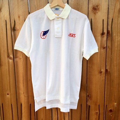 Vtg 80s Asics Polo Shirt Mens White Made In Japan Basketball