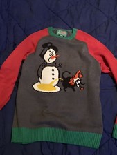 ugly christmas sweater Dog Piss On Snowman men medium