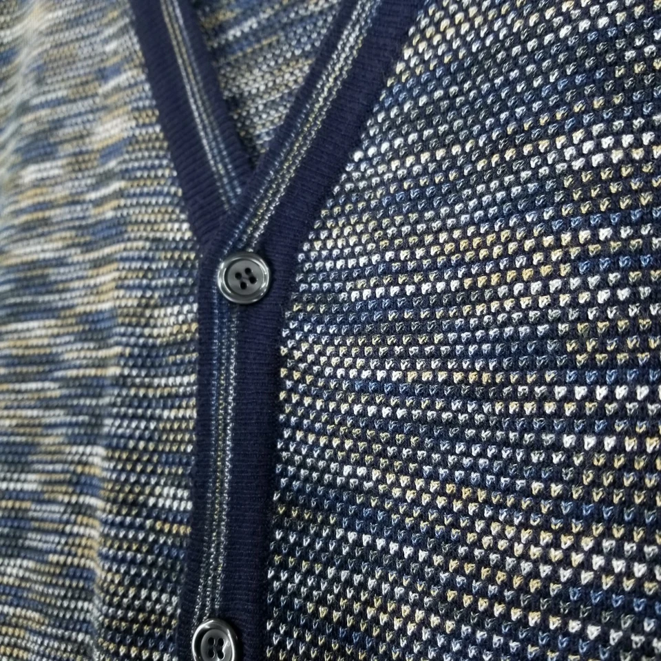 Montechiaro Cardigan Men L Blue Cotton Blend Heathered Textured Sweater Italy - Image 4 of 4