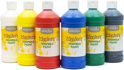 (5) Handy Art Little Masters Tempera Paints Set 16oz Red Blue Yellow White Green