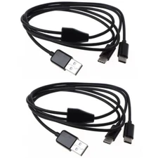 Portable USB 2.0 Type A M To Dual Type C M Splitter Y Charg Data Cable Black 2PC