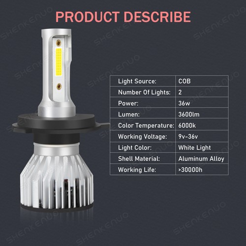 SKN H4 9003 HB2 LED Headlight Bulbs High Low Beam Conversion Kit 36w/Set Led - Picture 10 of 12