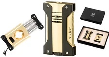 WINJET PREMIUM CIGAR SET / CIGAR LIGHTER + CIGAR CUTTER / GOLD w. GIFT BOX