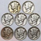 (8) Mercury Dimes - 1940 1941D 1942D P S 1943D 1943 1944 - Very Fine - #2016ED