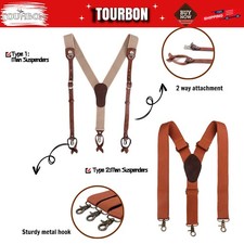 Tourbon Men Suspenders Y Back Button Clip/Hook Attach Pants Braces Adjust Strap