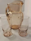 Vintage Anchor Hocking Pink Pitcher, 80 oz with Ice Lip 2 Pink Glasses No Chips