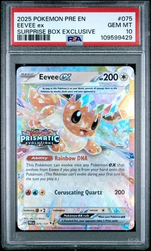 Pokemon Prismatic Evolutions Eevee ex 075/131 Surprise Box Stamped PSA 10