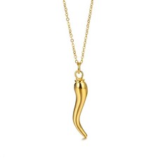 Italian Horn Necklace for Women  Men - Dainty 14K Gold Plated Cornicello Horn P