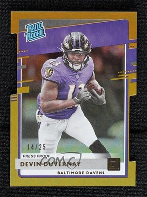 2020 Donruss Rated Press Proof Gold Die-Cut 14/25 Devin Duvernay Rookie RC e0h