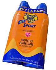 EXPIRY  28  NEW 50SPF UVA/UVB Banana Boat Sport 2-Pack/ 6oz Sweat  Water Resist