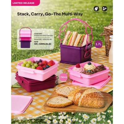 Tupperware Snack Set with Carrier | Portable Multi-Compartment Food Box