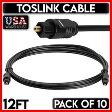 TOSLink Optical Cable 12 FT Slim Fiber Optic Digital Audio Sound Bar Cord 10 PCS