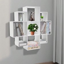 3-Tier Wall Mounted Bookcase 9-Compartment Floating Shelf White
