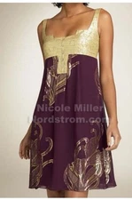 Nicole Miller Collection Silk Gold & Purple Brocade Dress Sz 6 Empire Waist