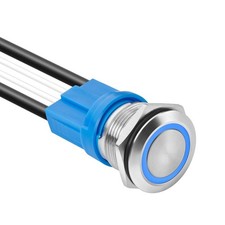 LED Latching Push Button Switch, Stainless Steel, IP67 Waterproof 16mm, Blue
